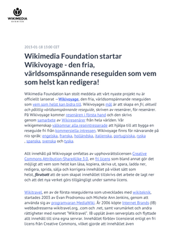 Wikimedia Foundation Startar Wikivoyage - Den Fria, Världsomspännande Reseguiden Som Vem Som Helst Kan Redigera!