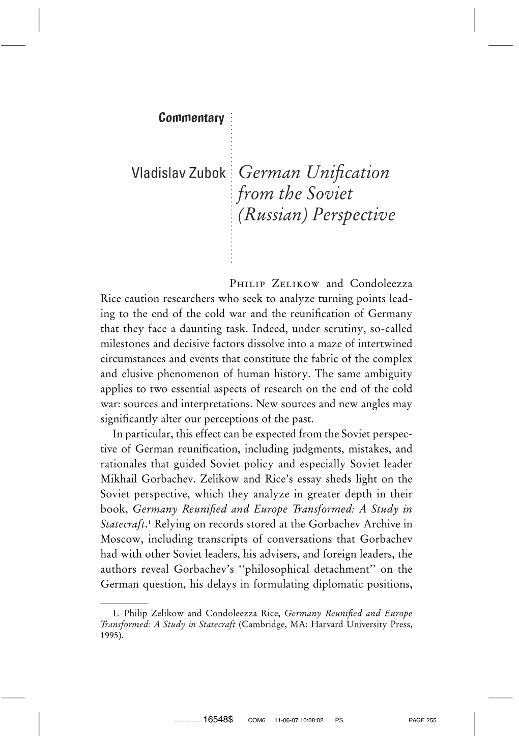 Vladislav Zubok German Unification from the Soviet