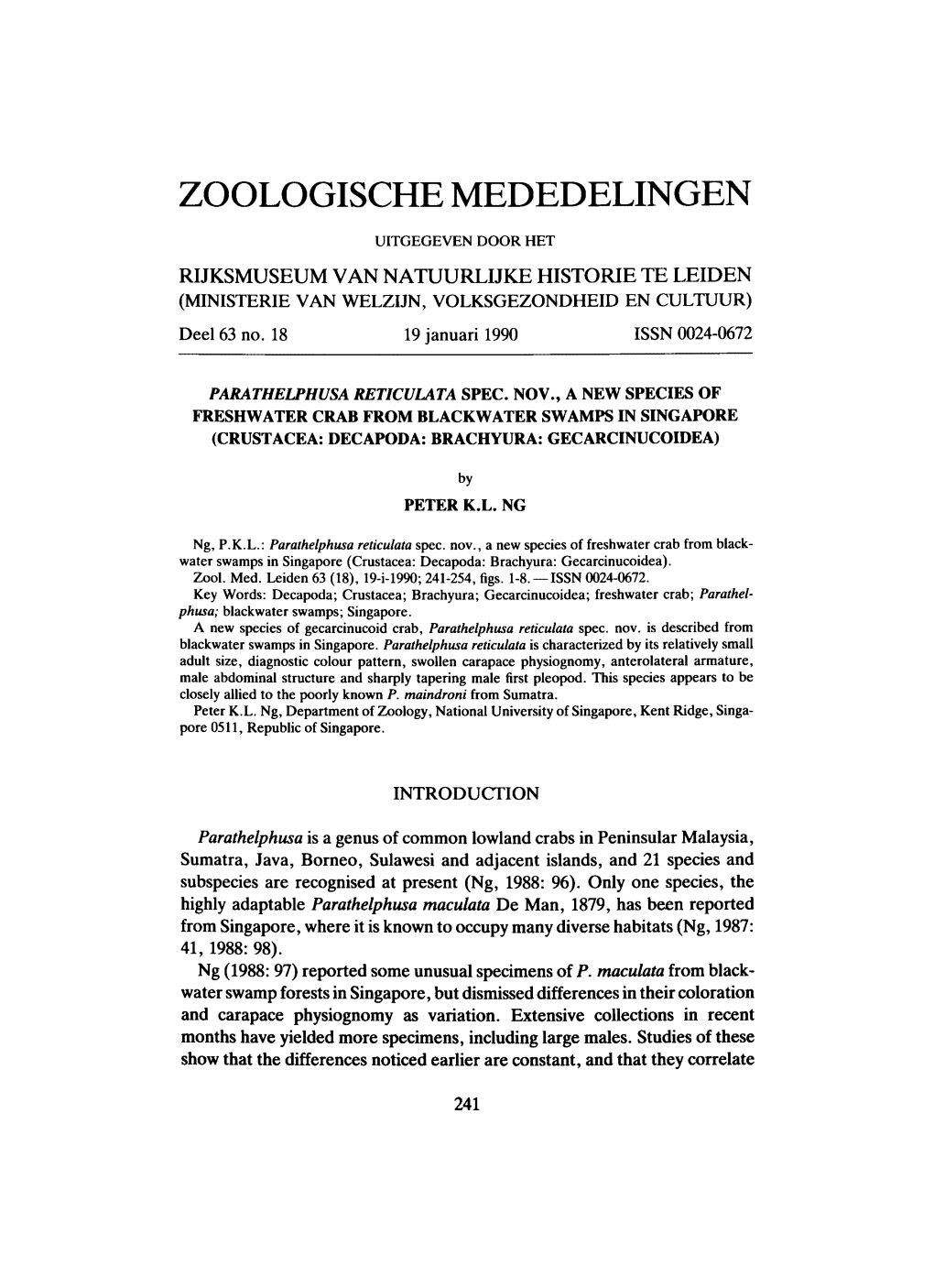 Zoologische Mededelingen