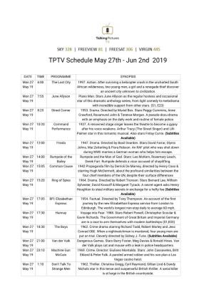 TPTV Schedule May 27Th - Jun 2Nd 2019
