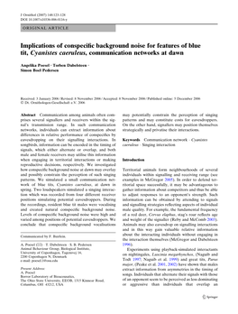 Implications of Conspecific Background Noise for Features of Blue Tit, Cyanistes Caeruleus, Communication Networks at Dawn