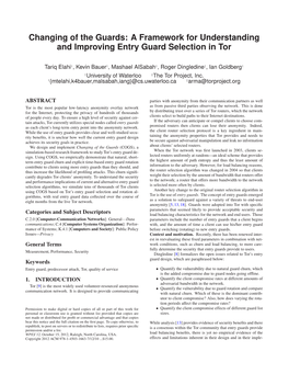 Changing of the Guards: a Framework for Understanding and Improving Entry Guard Selection in Tor