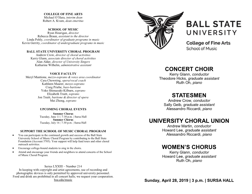 Concert Choir Statesmen University Choral Union