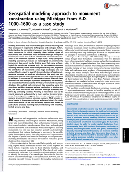 Geospatial Modeling Approach to Monument Construction Using Michigan from A.D. 1000–1600 As a Case Study