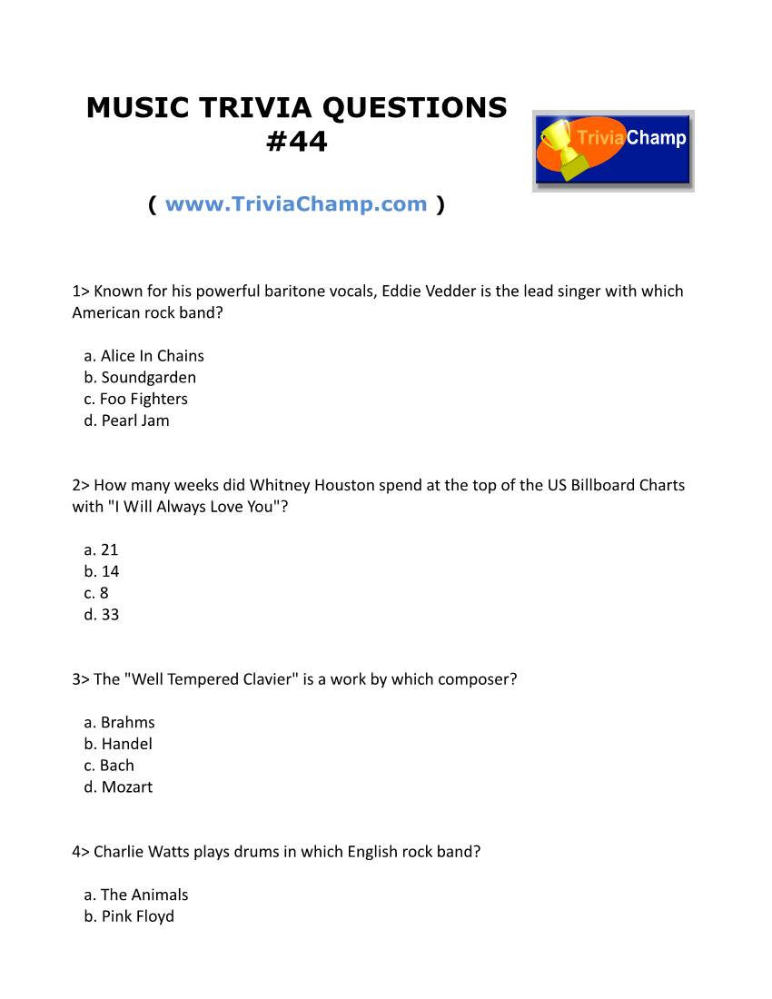 Music Trivia Questions #44