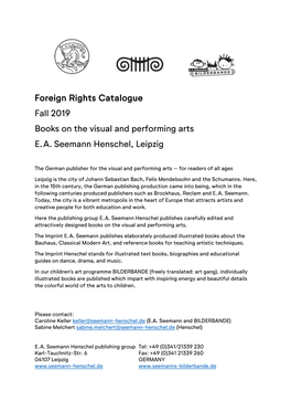 Foreign Rights Catalogue Fall 2019 Books on the Visual and Performing Arts E