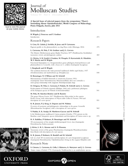 Journal of Molluscan Studies Journal ISSN 0260-1230 (PRINT) Journal of ISSN 1464-3766 (ONLINE) Molluscan Studies Volume 80 Part 5 December 2014