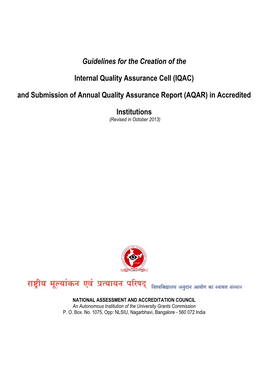 (IQAC) and Submission of Annual Quality Assurance Report (AQAR) in Accredited