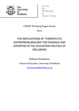 'Therapeutic Entrepreneurialism' for Evidence and Expertise in the Education Politics of Wellbeing