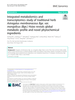 Integrated Metabolomics and Transcriptomics Study of Traditional Herb Astragalus Membranaceus Bge. Var. Mongolicus