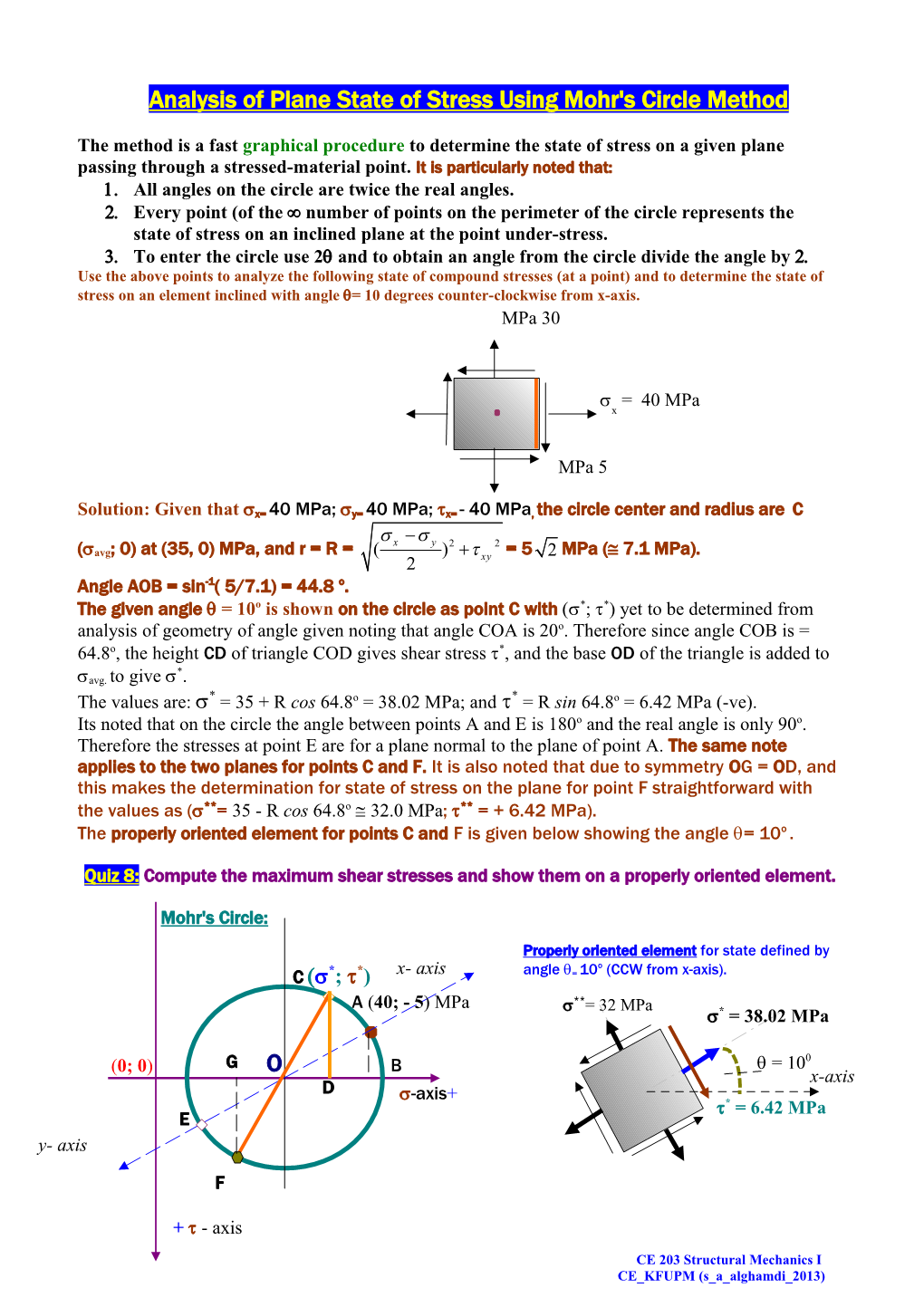 Analysis of Plans State of Stress Using Mohr's Circle