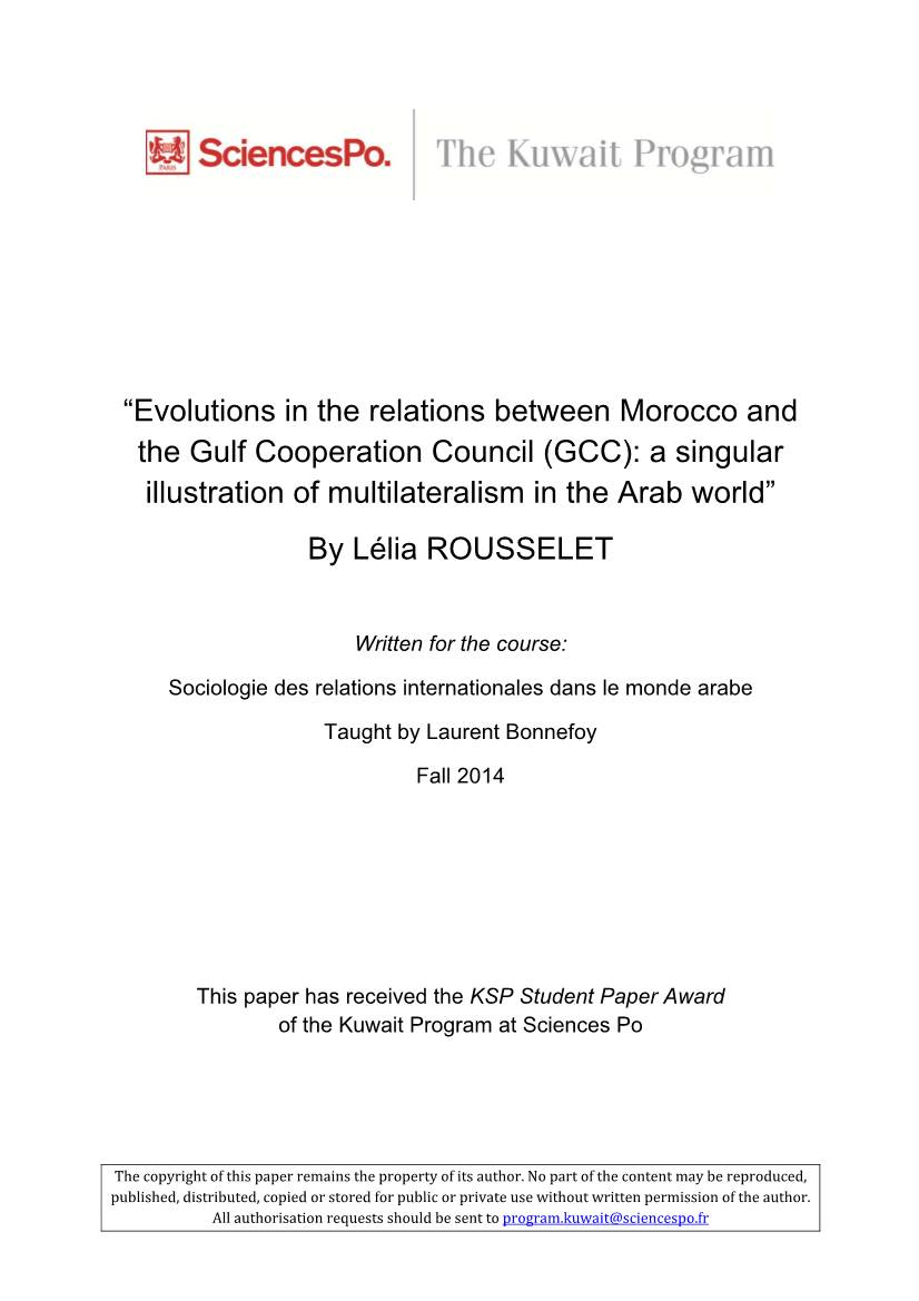 “Evolutions in the Relations Between Morocco and the Gulf Cooperation Council (GCC): a Singular Illustration of Multilateralism in the Arab World” by Lélia ROUSSELET