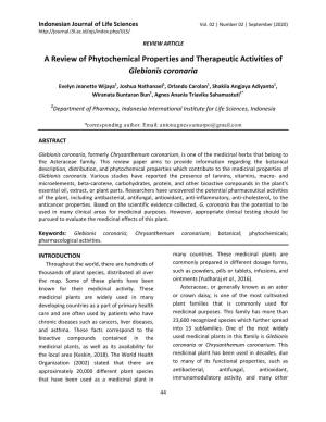 A Review of Phytochemical Properties and Therapeutic Activities of Glebionis Coronaria