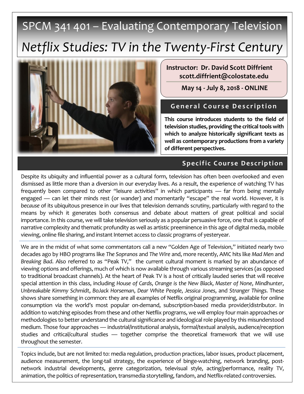 SPCM 341 – Evaluating Contemporary TV – Netflix Studies