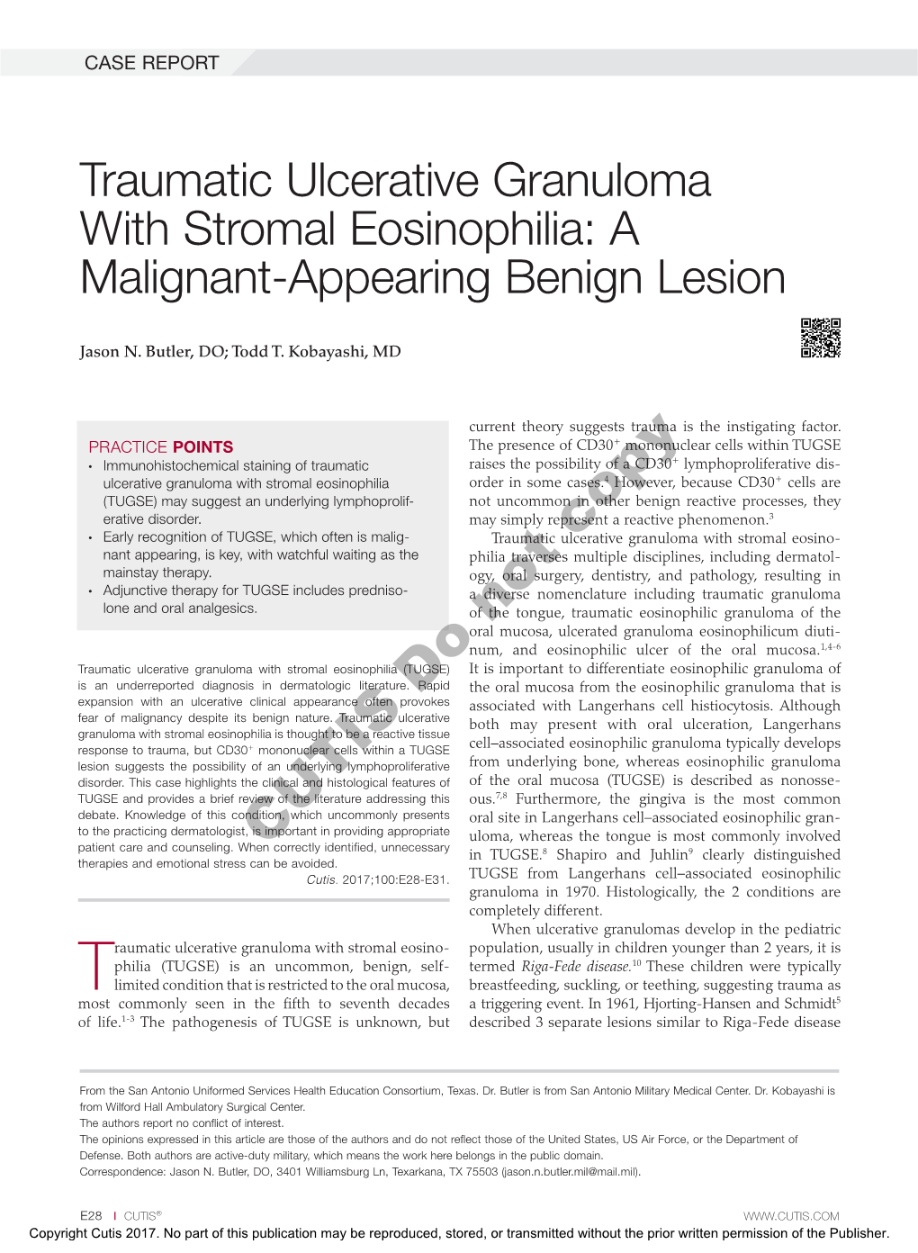 Traumatic Ulcerative Granuloma with Stromal Eosinophilia: a Malignant-Appearing Benign Lesion