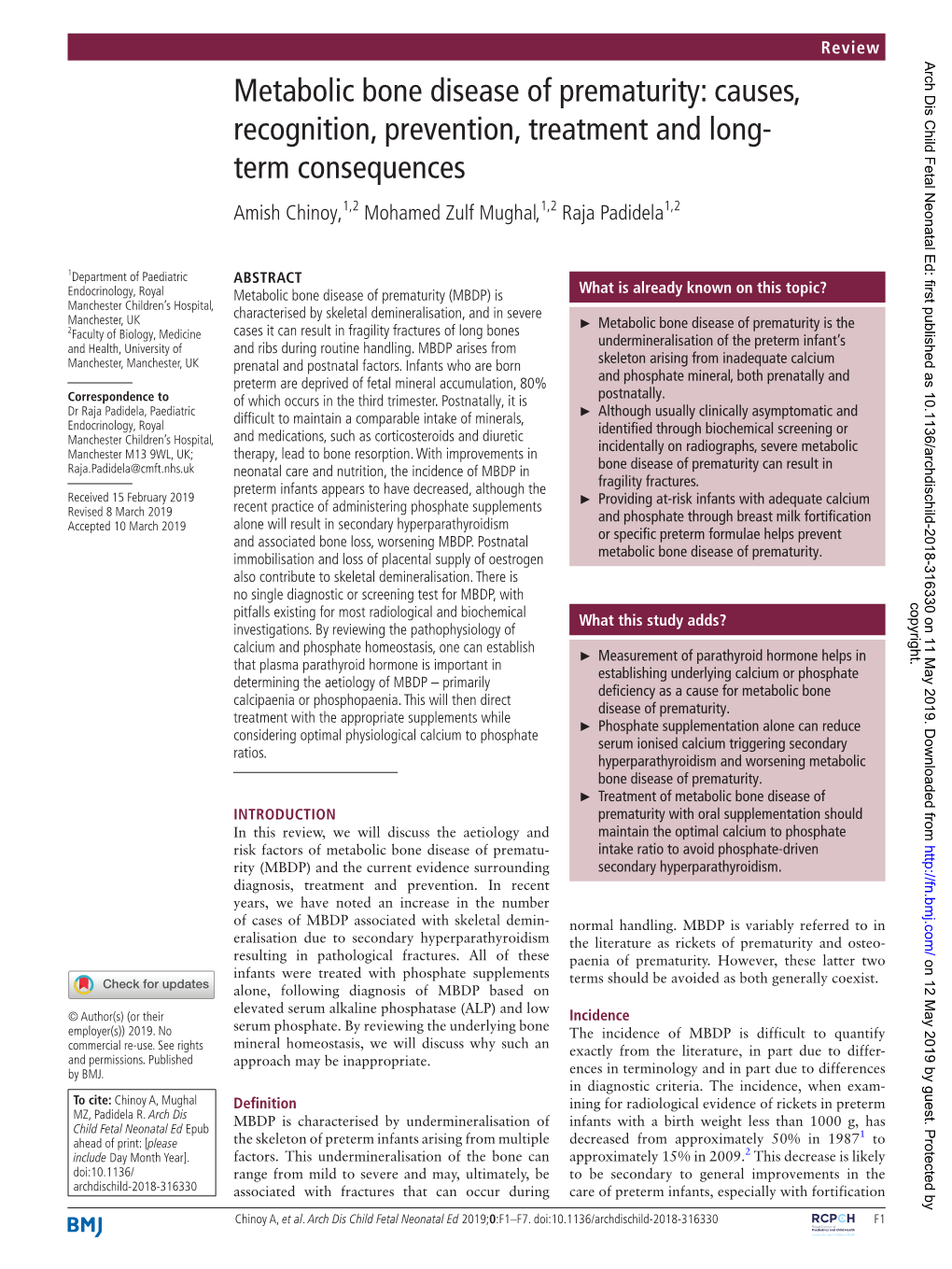 Metabolic Bone Disease of Prematurity: Causes, Recognition, Prevention