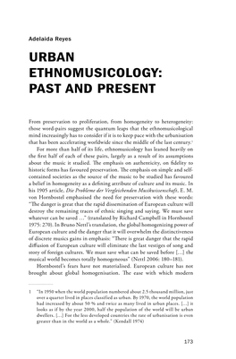 Urban Ethnomusicology: Past and Present