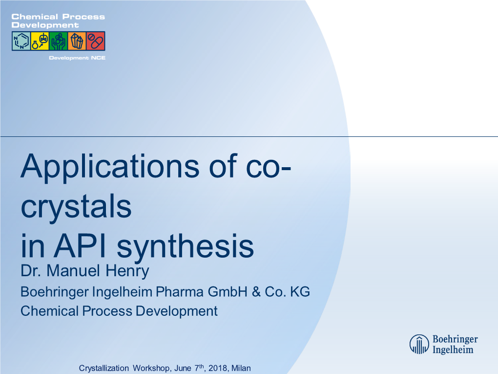 Applications of Co-Crystals in API Synthesis