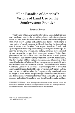 “The Paradise of America”: Visions of Land Use on the Southwestern Frontier