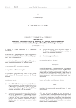 Décision Du Conseil Et De La Commission Du 29 Mars 2010 Concernant La Conclusion De L'accord De Stabilisation Et D'asso