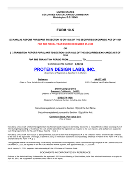 PROTEIN DESIGN LABS, INC. (Exact Name of Registrant As Specified in Its Charter)