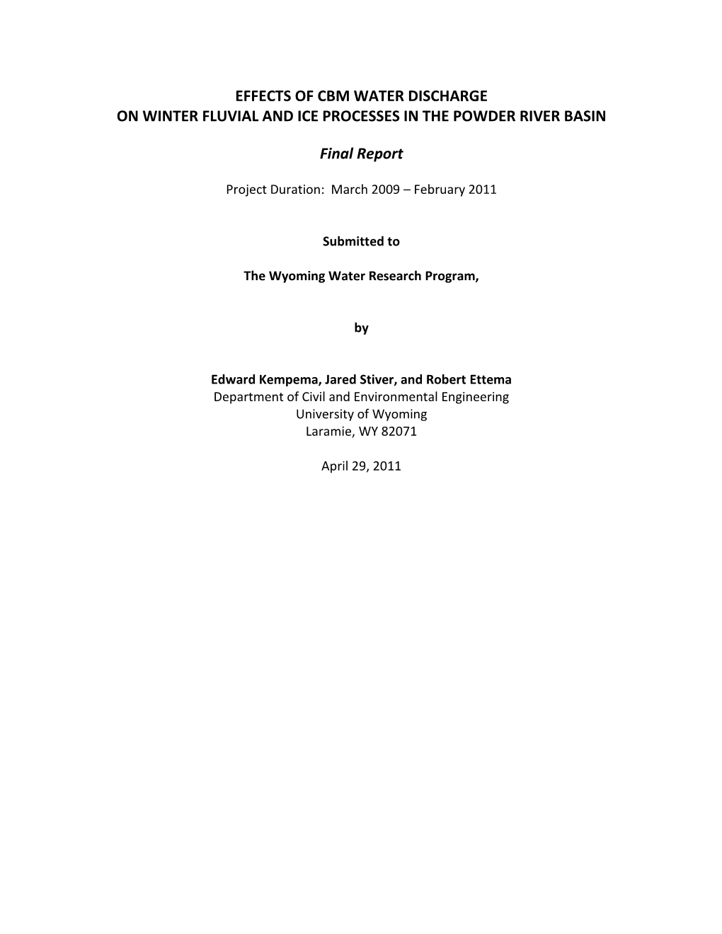 Effects of Cbm Water Discharge on Winter Fluvial and Ice Processes in the Powder River Basin