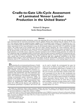 Cradle-To-Gate Life-Cycle Assessment of Laminated Veneer Lumber Production in the United States*