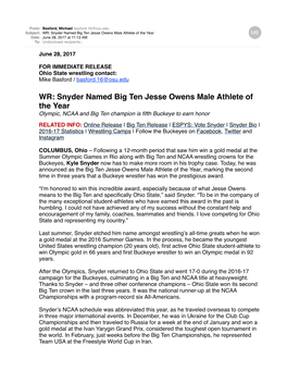 WR Snyder Named Big Ten Jesse Owens