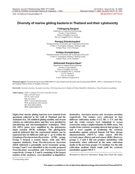 Diversity of Marine Gliding Bacteria in Thailand and Their Cytotoxicity