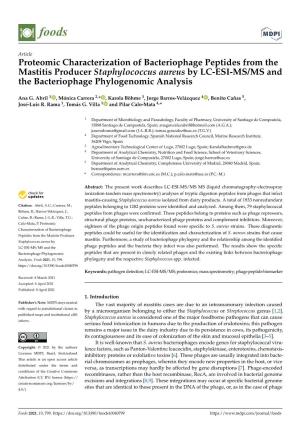 Proteomic Characterization of Bacteriophage Peptides from the Mastitis Producer Staphylococcus Aureus by LC-ESI-MS/MS and the Bacteriophage Phylogenomic Analysis