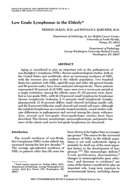 Low Grade Lymphomas in the Elderly*