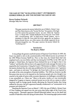 PITTSBURGH's GEORGE SHIRAS, JR. and the INCOME TAX CASE of 1895 Harvey Gresham Hudsp