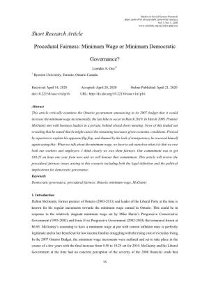 Short Research Article Procedural Fairness: Minimum Wage Or