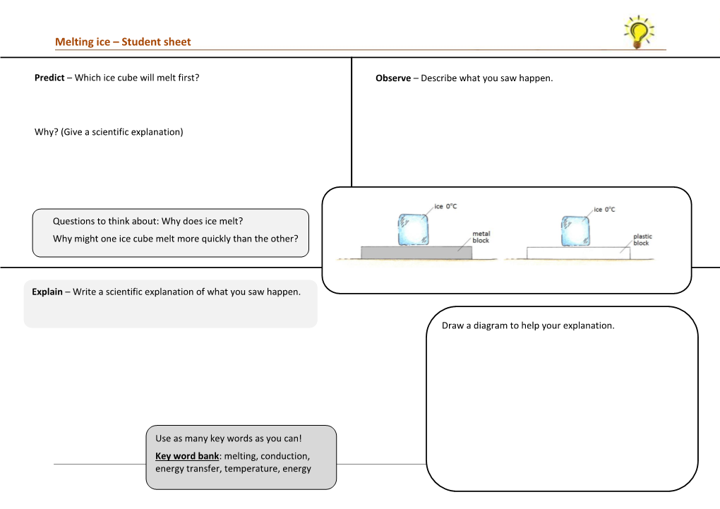 Melting Ice – Student Sheet