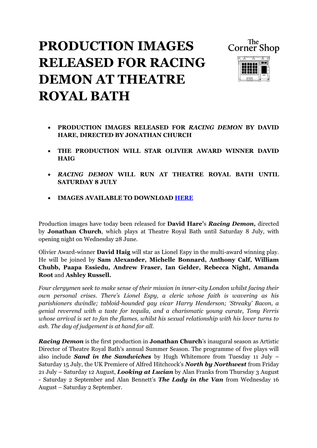 Production Images Released for Racing Demon at Theatre Royal Bath
