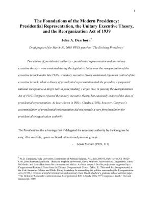 The Foundations of the Modern Presidency: Presidential Representation, the Unitary Executive Theory, and the Reorganization Act of 1939