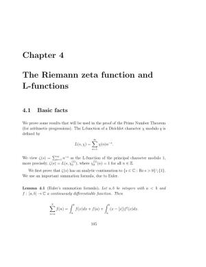Chapter 4 the Riemann Zeta Function and L-Functions