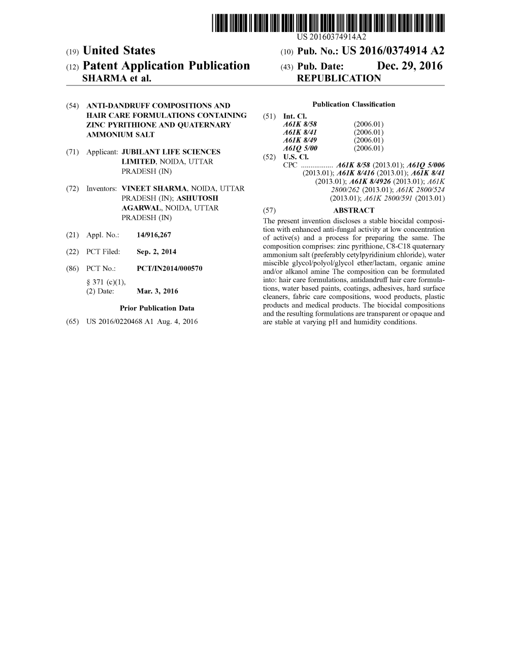 (12) Patent Application Publication (43) Pub