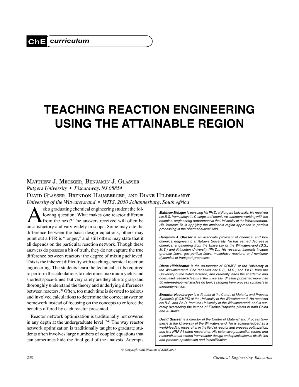 Teaching Reaction Engineering Using the Attainable Region