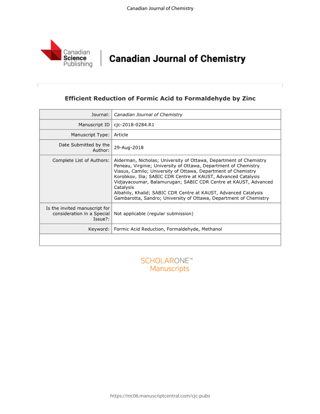 Efficient Reduction of Formic Acid to Formaldehyde by Zinc