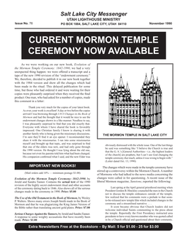 76 Salt Lake City Messenger: Current Mormon Temple Ceremony Now