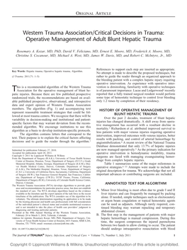 Operative Management of Adult Blunt Hepatic Trauma