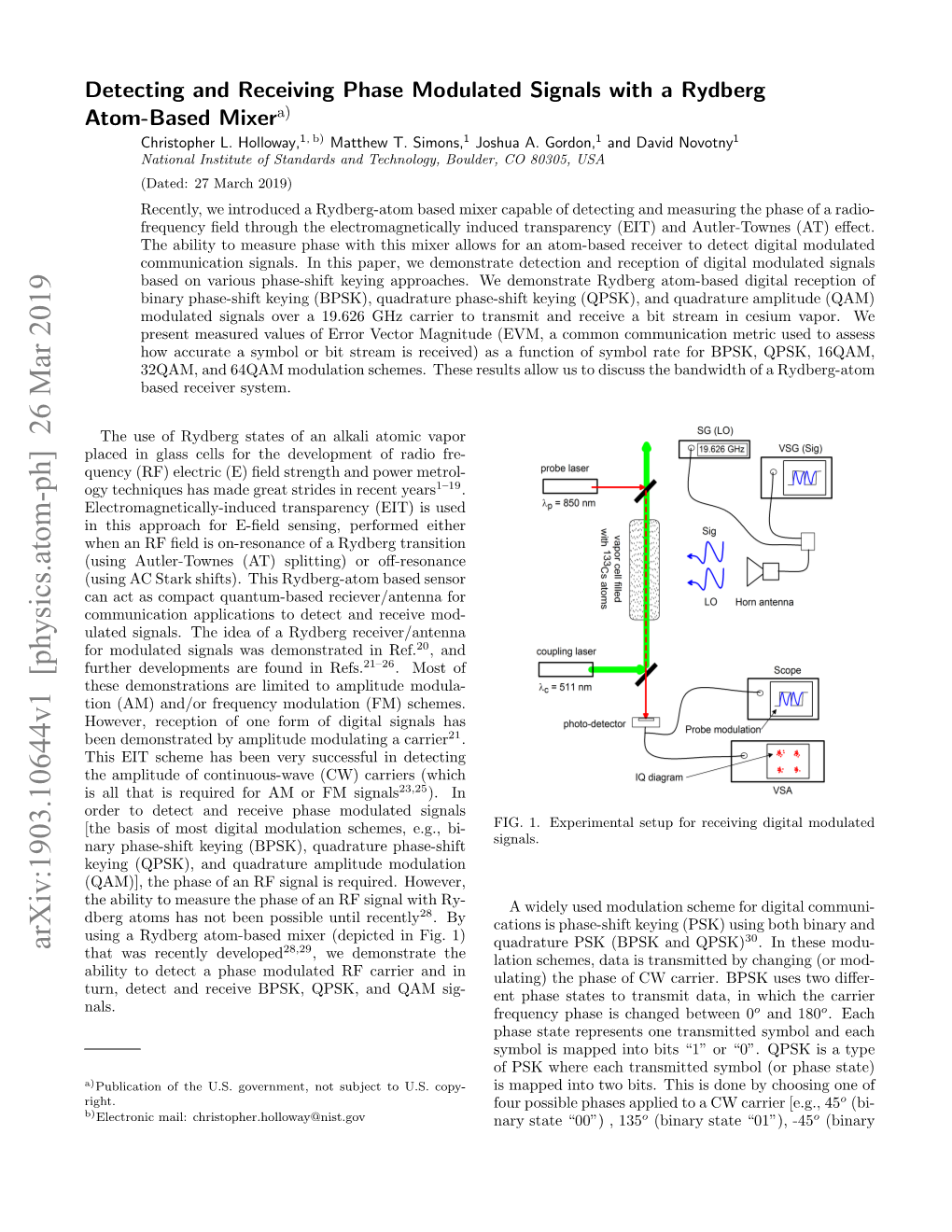 Arxiv:1903.10644V1 [Physics.Atom-Ph] 26 Mar 2019 28,29 Quadrature PSK (BPSK and QPSK)