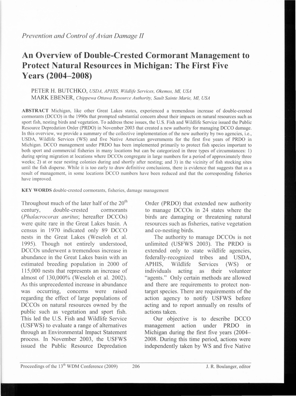 An Overview of Double-Crested Cormorant Management to Protect Natural Resources in Michigan: the First Five Years (2004-2008)