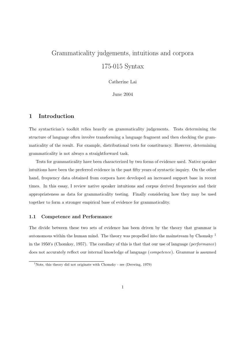 Grammaticality Judgements, Intuitions and Corpora 175-015 Syntax