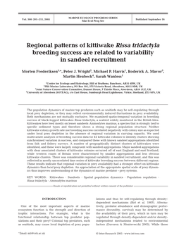 Regional Patterns of Kittiwake Rissa Tridactyla Breeding Success Are Related to Variability in Sandeel Recruitment
