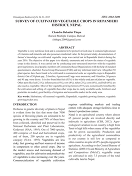 Survey of Cultivated Vegetable Crops in Rupandehi District, Nepal