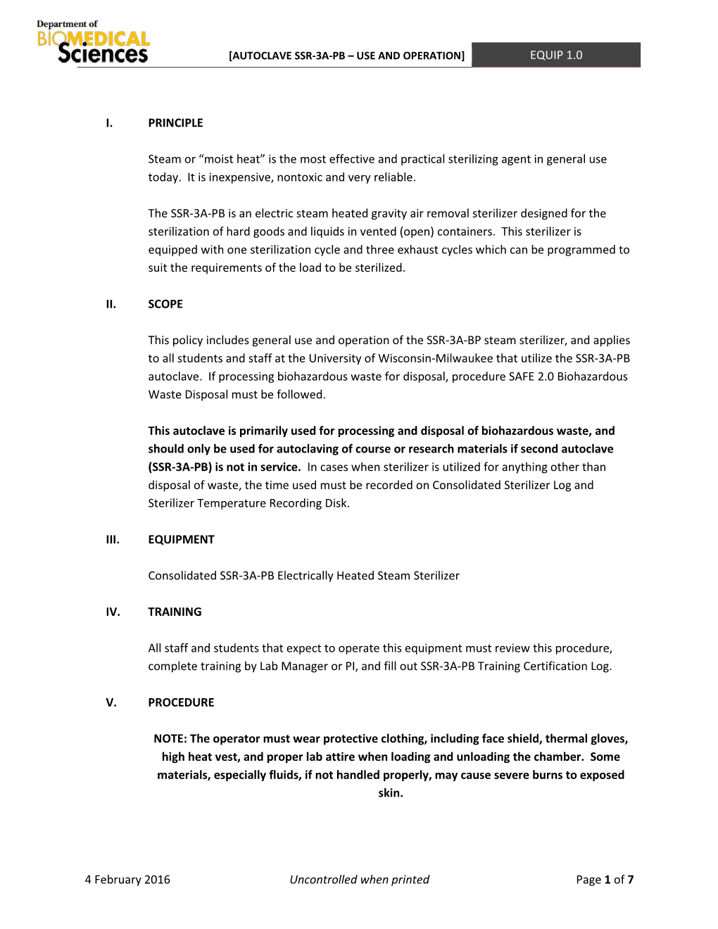 [Autoclave Ssr-3A-Pb – Use and Operation] Equip 1.0