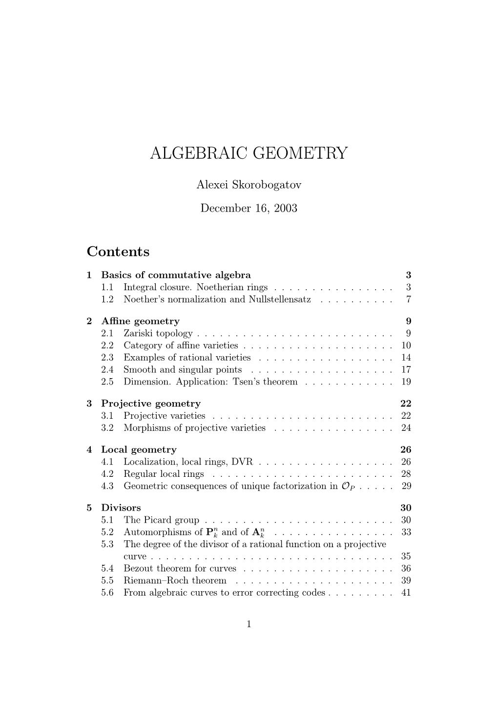 Algebraic Geometry