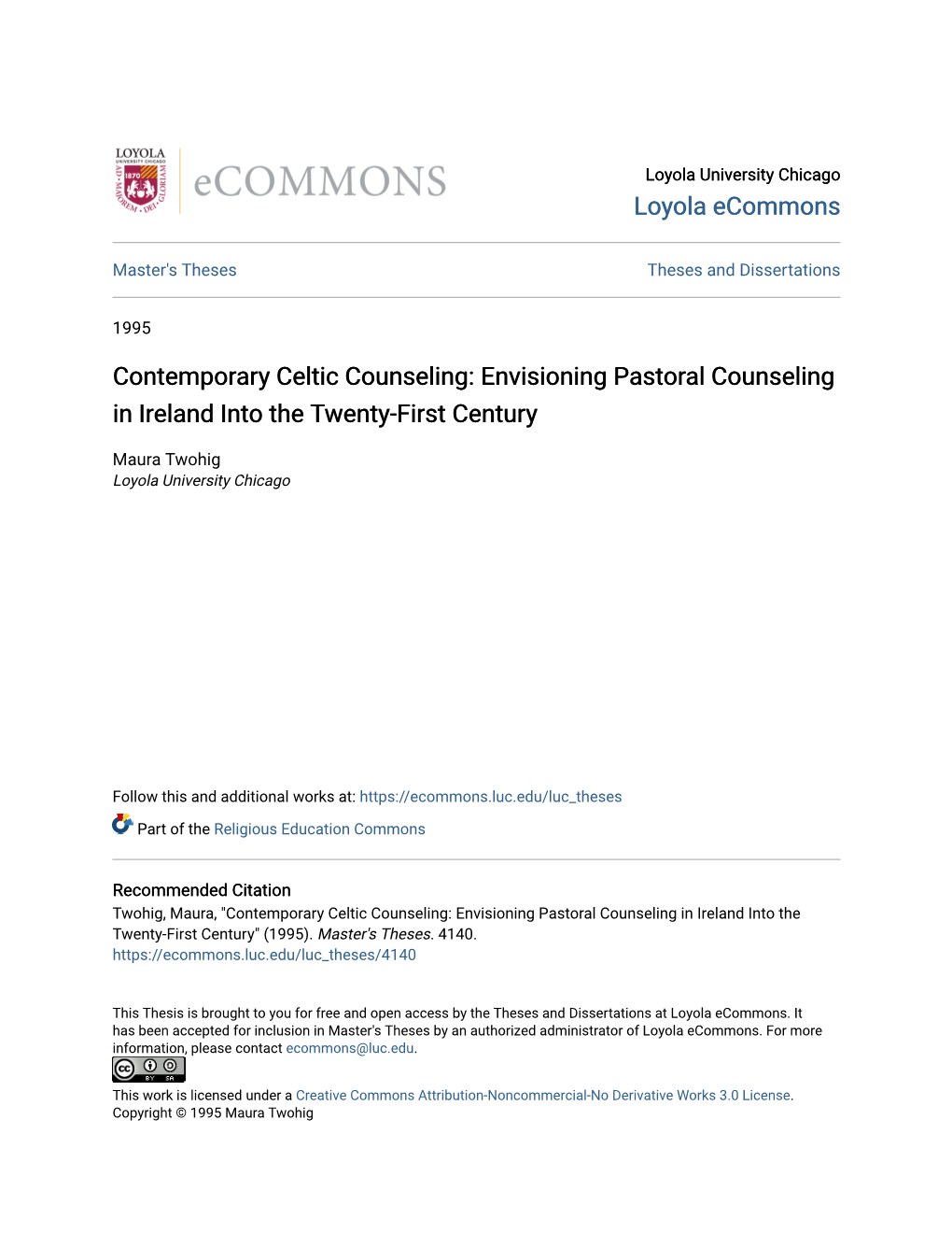 Contemporary Celtic Counseling: Envisioning Pastoral Counseling in Ireland Into the Twenty-First Century